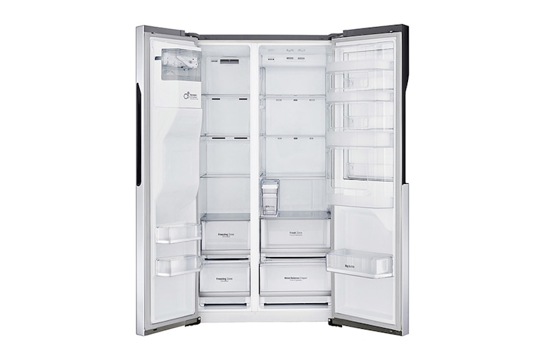 LG Side-by-Side mit Door-in-Door® |  Eis-, Crushed Ice- und Wasserspender  | 606 Liter Kapazität | Energieeffizienzklasse F | Interner Wassertank 4L | Steel | GSJ561PZUZ, GSJ561PZUZ